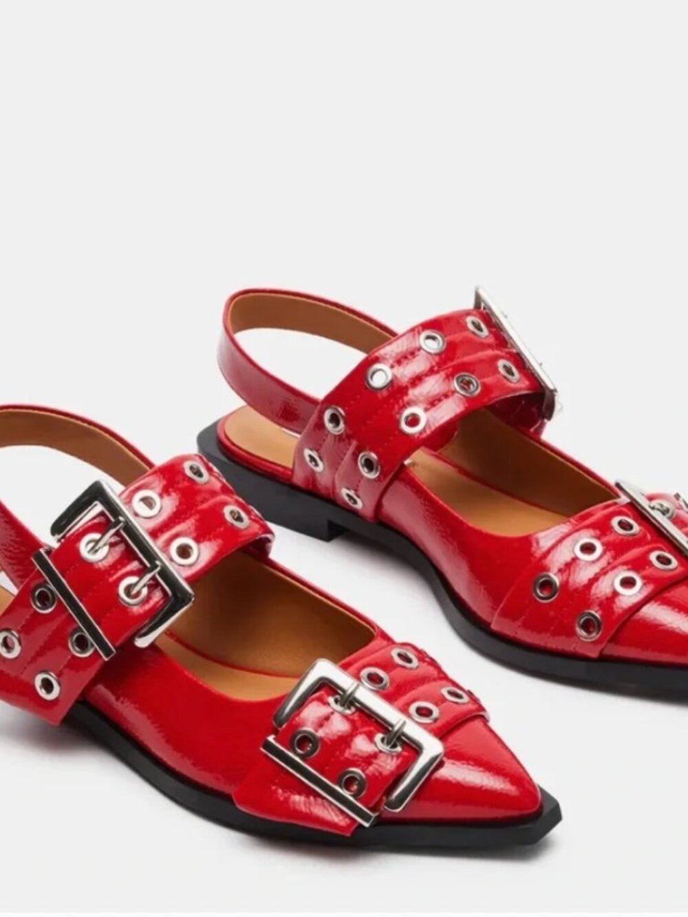 Steve Madden Greya Red patent Buckle Strap Slingback Flats Sz 8.5